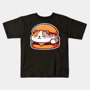 Kawaii Cat is Sleeping inside a Hamburger Kids T-Shirt